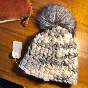 Mischa Lampert melange beanie pomster wool fur pom